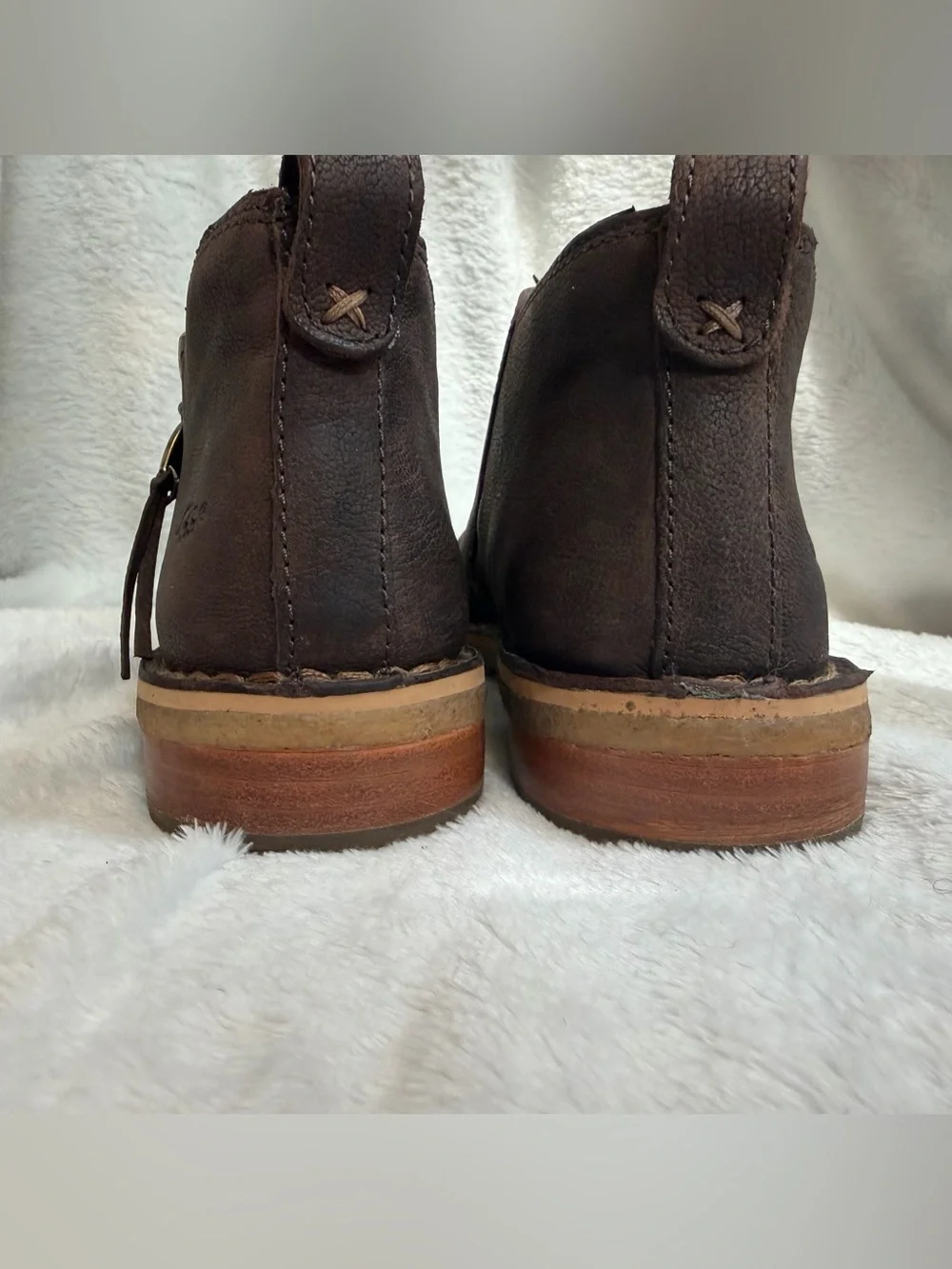 UGG Clementine Brown Leather Side Zip Ankle Boots Size 6